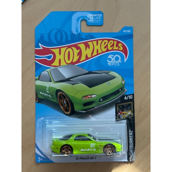 Hot Wheels 95 Mazda RX-7 Lime Green Nightburnerz Diecast 50th Anniversary - Picture 1 of 3